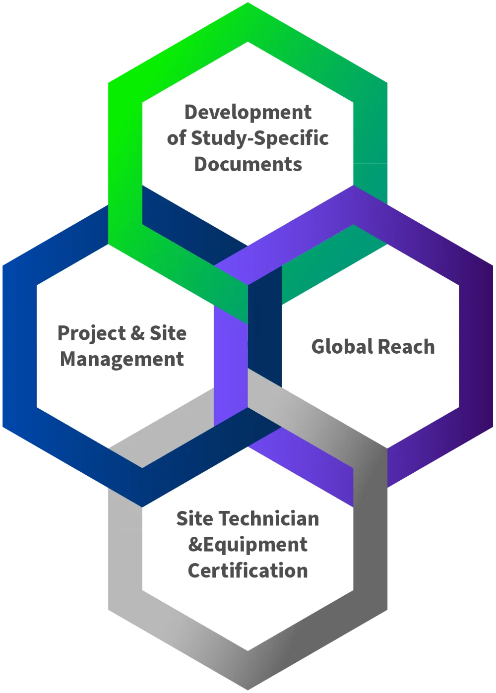 development of study-specific documents, project and site management, global reach, site technician and equipment certification