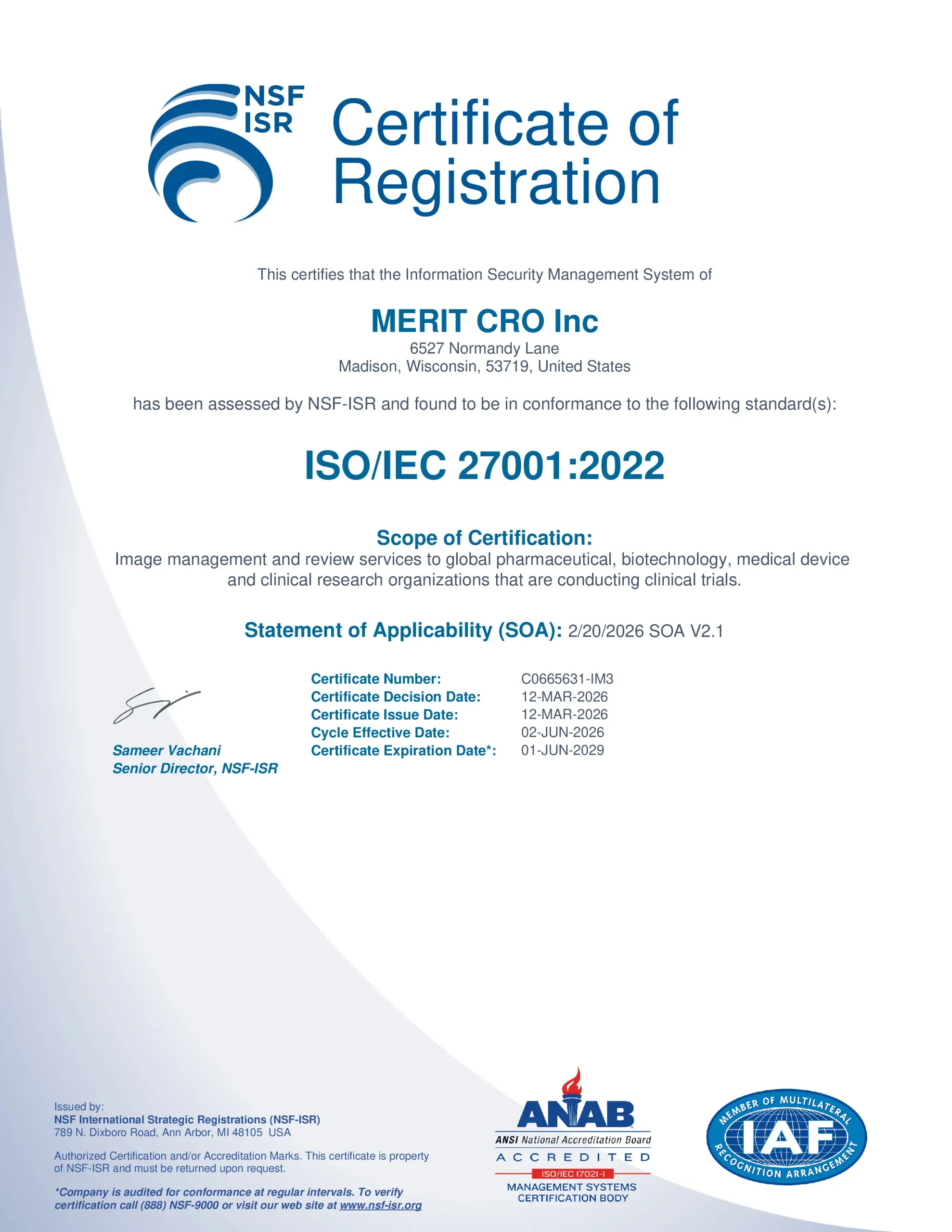 Merit CRO ISO 27001 - 2026